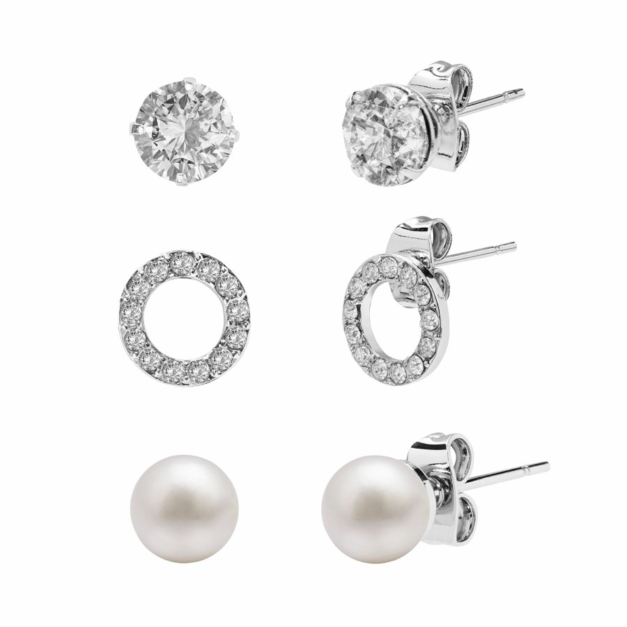 AURA Sada náušnic s&nbsp;krystaly a&nbsp;perlou Preciosa AUPC002 (3 páry náušnic) - Sety šperků Soupravy šperků