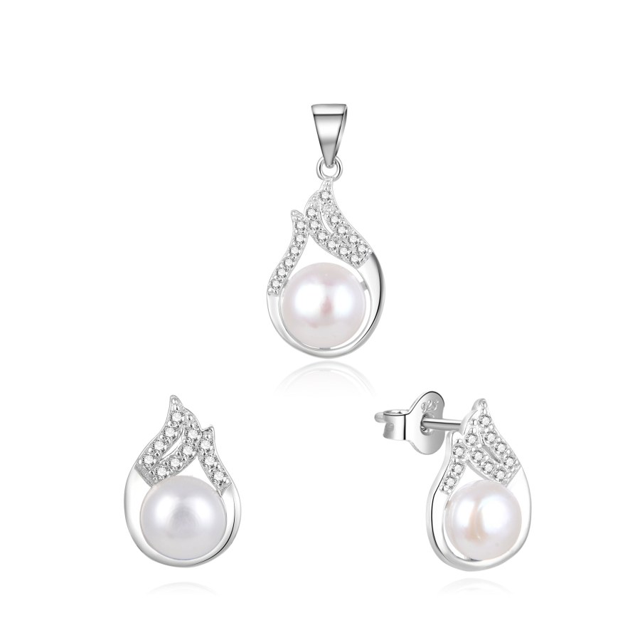 Beneto Elegantní stříbrná souprava šperků s pravými perlami AGSET220PL (přívěsek, náušnice) - Sety šperků Soupravy šperků