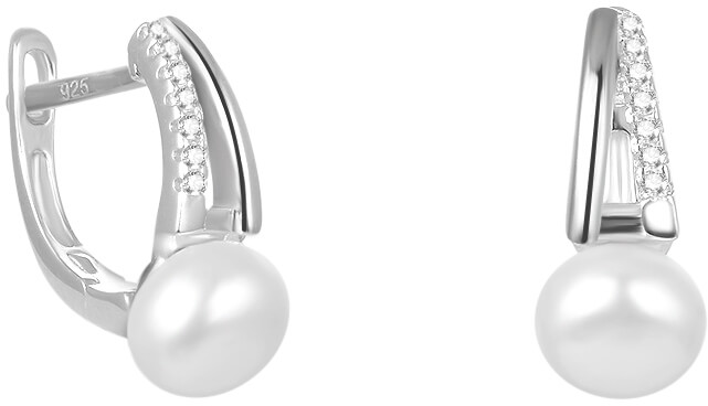 Beneto Elegantní stříbrné náušnice s pravou sladkovodní perlou AGUC2262P - Náušnice Visací náušnice