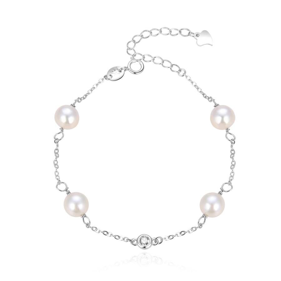 Beneto Elegantní stříbrný náramek s perličkami AGB411/21P - Náramky Řetízkové náramky