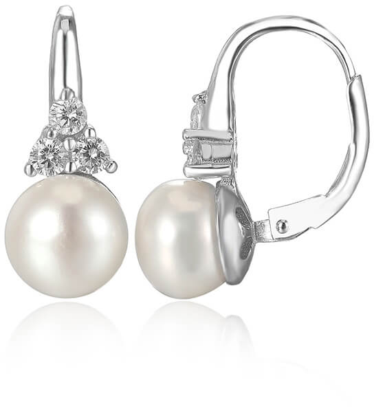Beneto Luxusní stříbrné náušnice s pravou sladkovodní perlou AGUC2251P 0,6 cm - Náušnice Visací náušnice