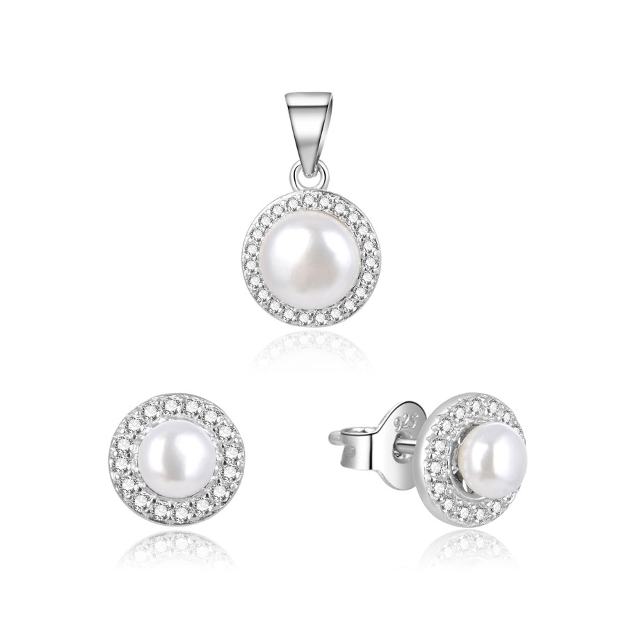 Beneto Nádherná stříbrná souprava šperků s říčními perlami AGSET278L (přívěsek, náušnice) - Sety šperků Soupravy šperků
