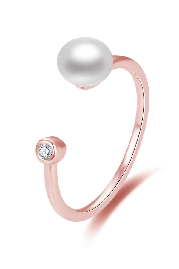 Beneto Otevřený bronzový prsten s pravou sladkovodní perlou AGG467-RG - Prsteny Otevřené prsteny