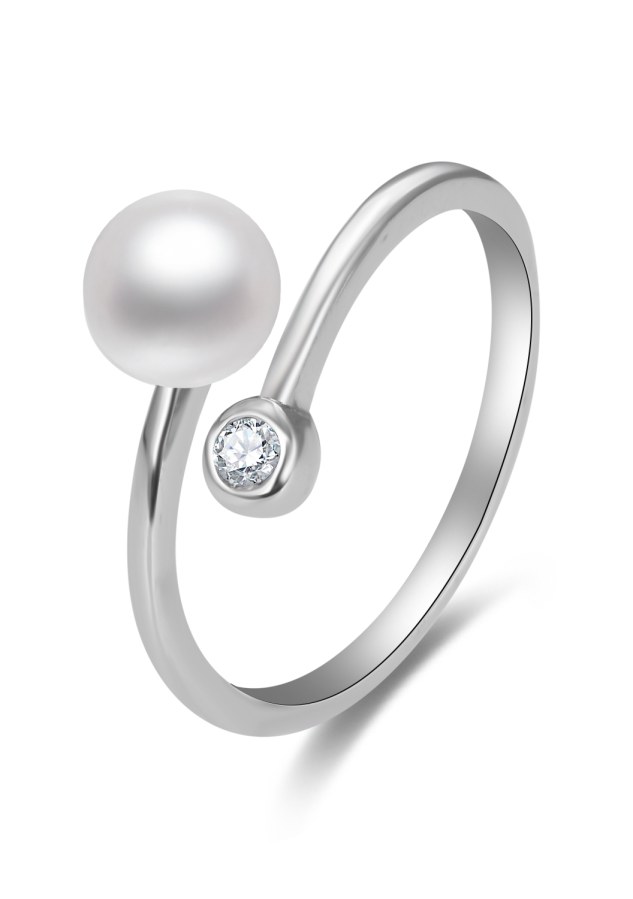 Beneto Otevřený stříbrný prsten s pravou perlou a zirkonem AGG469P - Prsteny Otevřené prsteny
