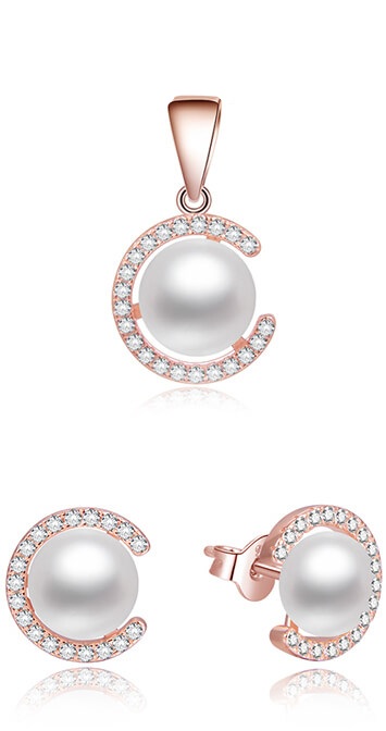 Beneto Set šperků ze stříbra s&nbsp;pravými perlami AGSET285P-ROSE (přívěsek, náušnice) - Přívěsky Přívěsky na řetízky