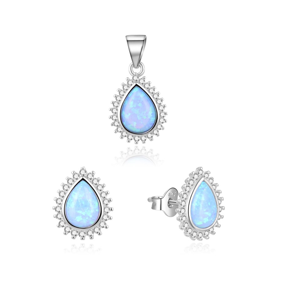 Beneto Půvabná souprava šperků s modrými opály AGSET231L (přívěsek, náušnice) - Náušnice Pecky