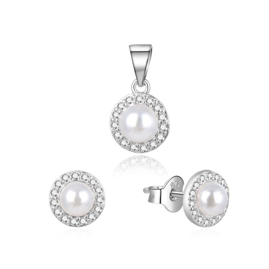 Beneto Půvabná stříbrná souprava šperků s pravými perlami AGSET270PL (přívěsek, náušnice) - Sety šperků Soupravy šperků