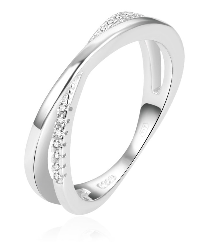 Beneto Půvabný dvojitý prsten ze stříbra AGG225 54 mm - Prsteny Prsteny s kamínkem