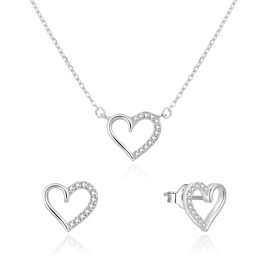 Beneto Romantická stříbrná souprava šperků srdíčka AGSET242L (náhrdelník, náušnice) - Sety šperků Soupravy šperků