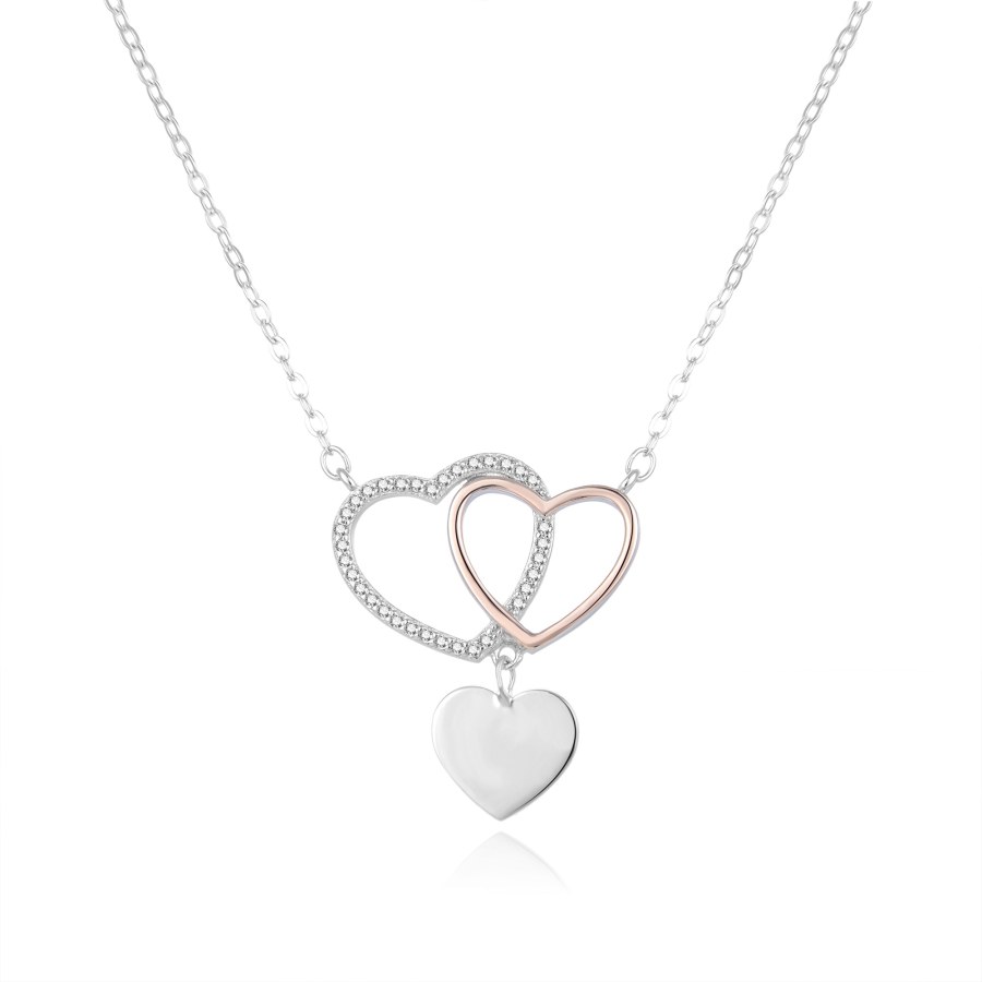 Beneto Romantický bicolor náhrdelník se srdíčky AGS1267/47-2 - Náhrdelníky