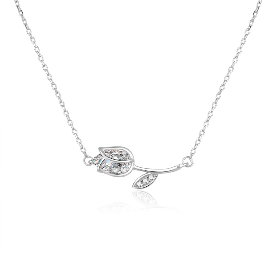 Beneto Romantický stříbrný náhrdelník s čirými zirkony AGS486/47L - Náhrdelníky