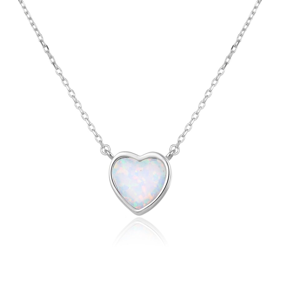Beneto Romantický stříbrný náhrdelník se syntetickým opálem AGS817/45L - Náhrdelníky
