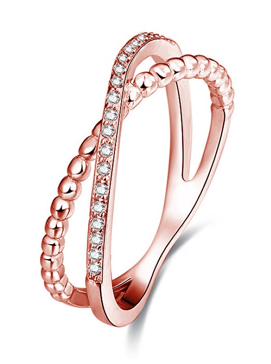 Beneto Růžově pozlacený dvojitý prsten ze stříbra AGG195 60 mm - Prsteny Prsteny s&nbsp;kamínkem