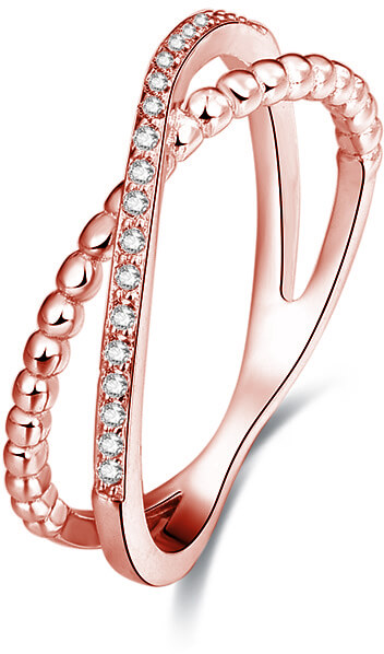 Beneto Růžově pozlacený dvojitý prsten ze stříbra AGG195 50 mm - Prsteny Prsteny s kamínkem