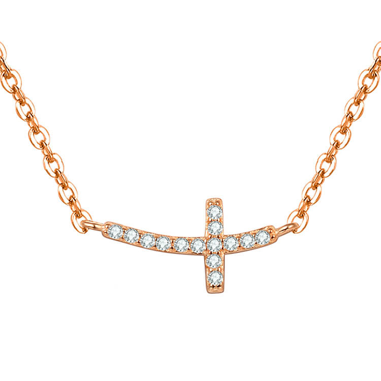 Beneto Růžově pozlacený stříbrný náhrdelník s křížkem AGS546/47-ROSE - Náhrdelníky