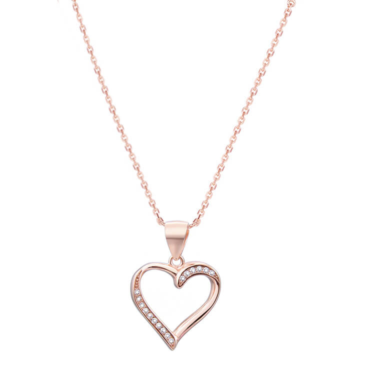 Beneto Růžově pozlacený stříbrný náhrdelník se srdcem AGS289/47-ROSE (řetízek, přívěsek) - Náhrdelníky
