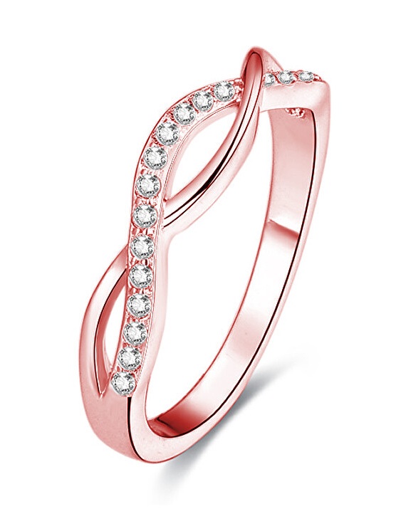 Beneto Růžově pozlacený stříbrný prsten s krystaly AGG191 50 mm