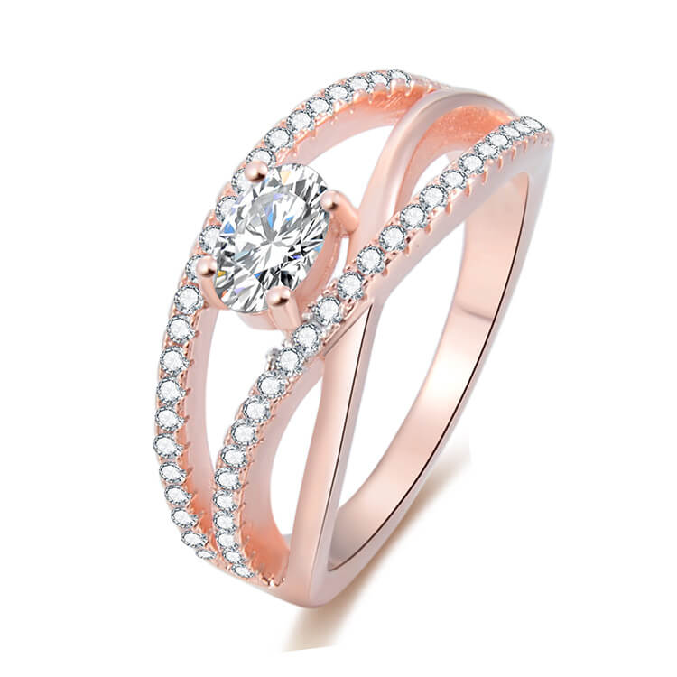 Beneto Růžově pozlacený stříbrný prsten se zirkony AGG331 50 mm - Prsteny Prsteny s kamínkem