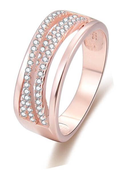 Beneto Růžově pozlacený stříbrný prsten se zirkony AGG340 50 mm