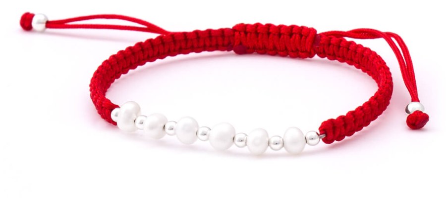 Beneto Šňůrkový červený kabala náramek s pravými perlami AGB549