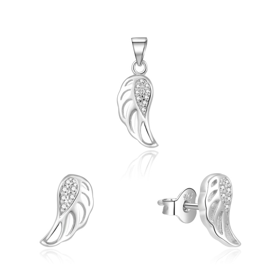 Beneto Stříbrná souprava šperků andělská křídla AGSET64/1L (přívěsek, náušnice) - Náušnice Pecky