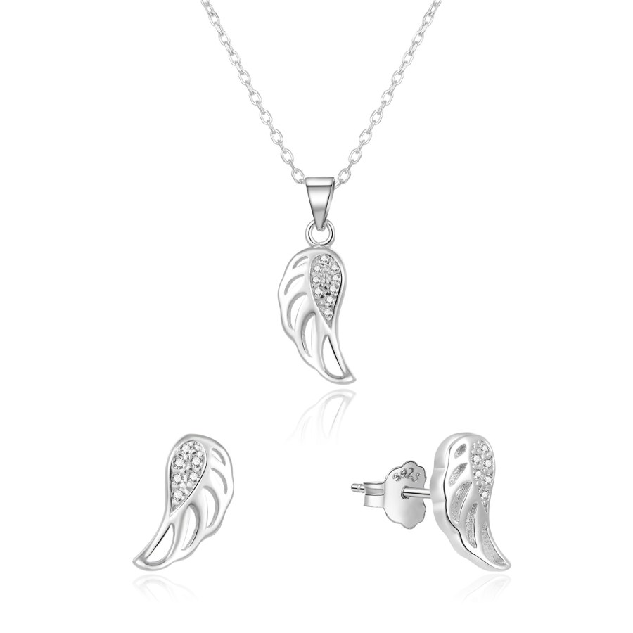 Beneto Stříbrná souprava šperků andělská křídla AGSET64RL (náhrdelník, náušnice) - Náušnice Pecky