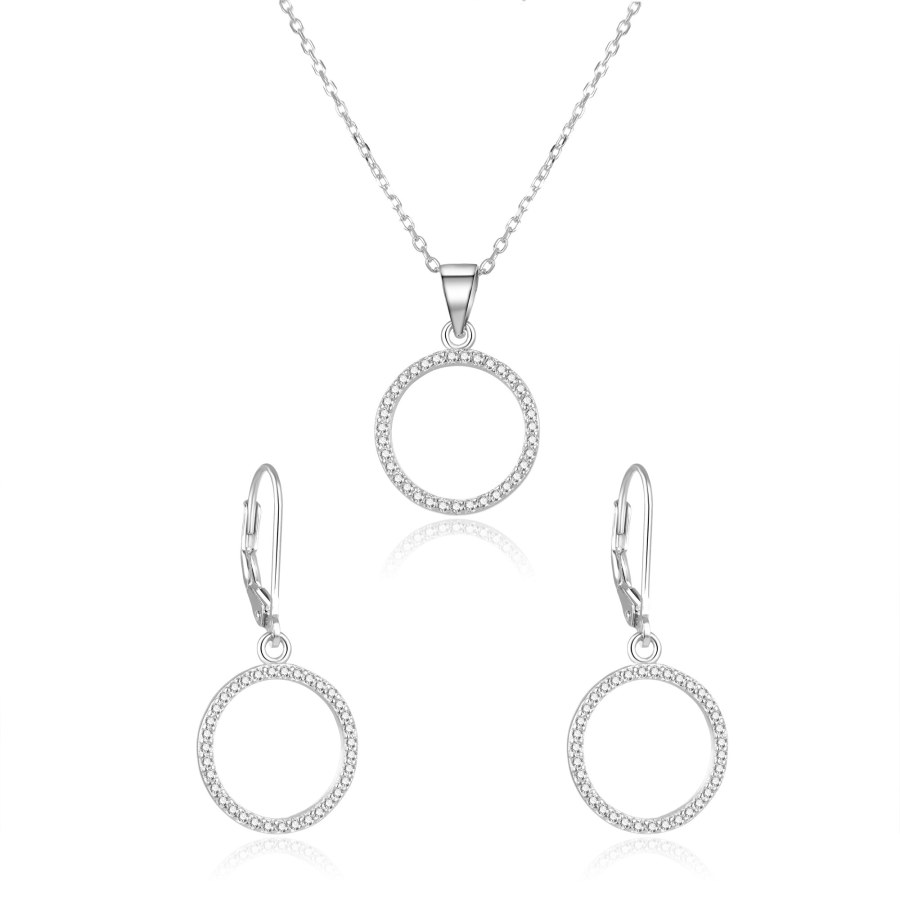 Beneto Stříbrná souprava šperků kruh AGSET66RL (náhrdelník, náušnice) - Sety šperků Soupravy šperků