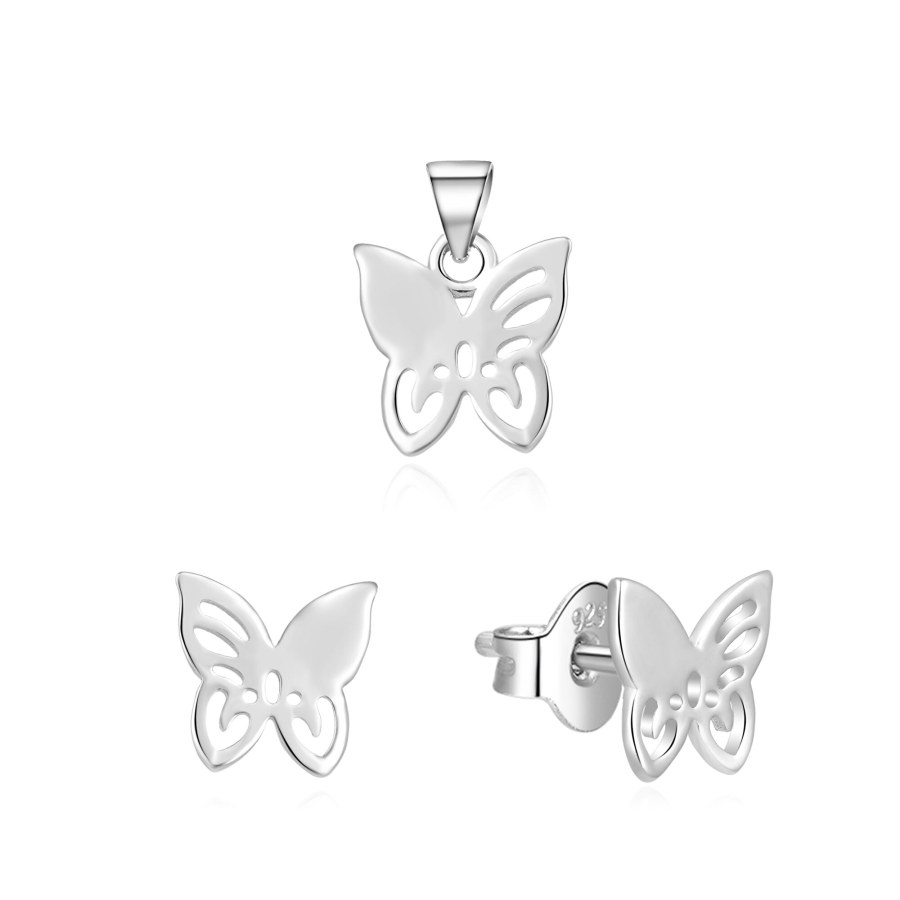 Beneto Stříbrná souprava šperků motýlci AGSET224L (přívěsek, náušnice) - Náušnice Pecky
