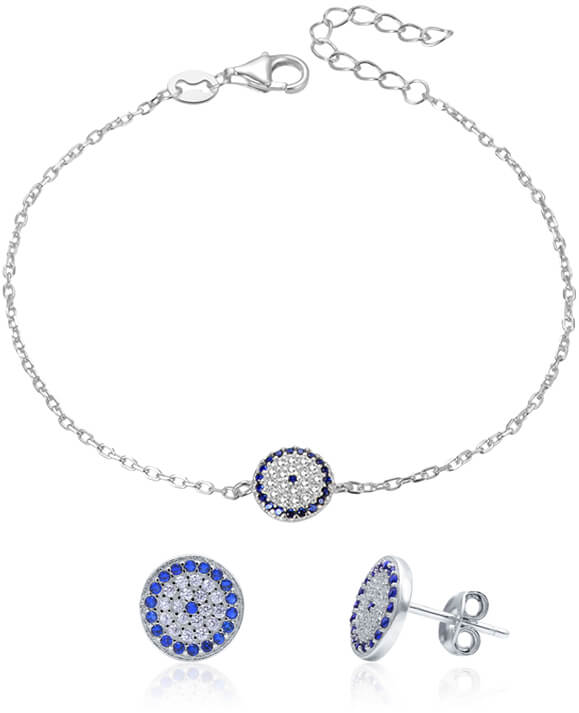 Beneto Stříbrná souprava šperků se zirkony AGSET286 (náramek, náušnice) - Náušnice Pecky