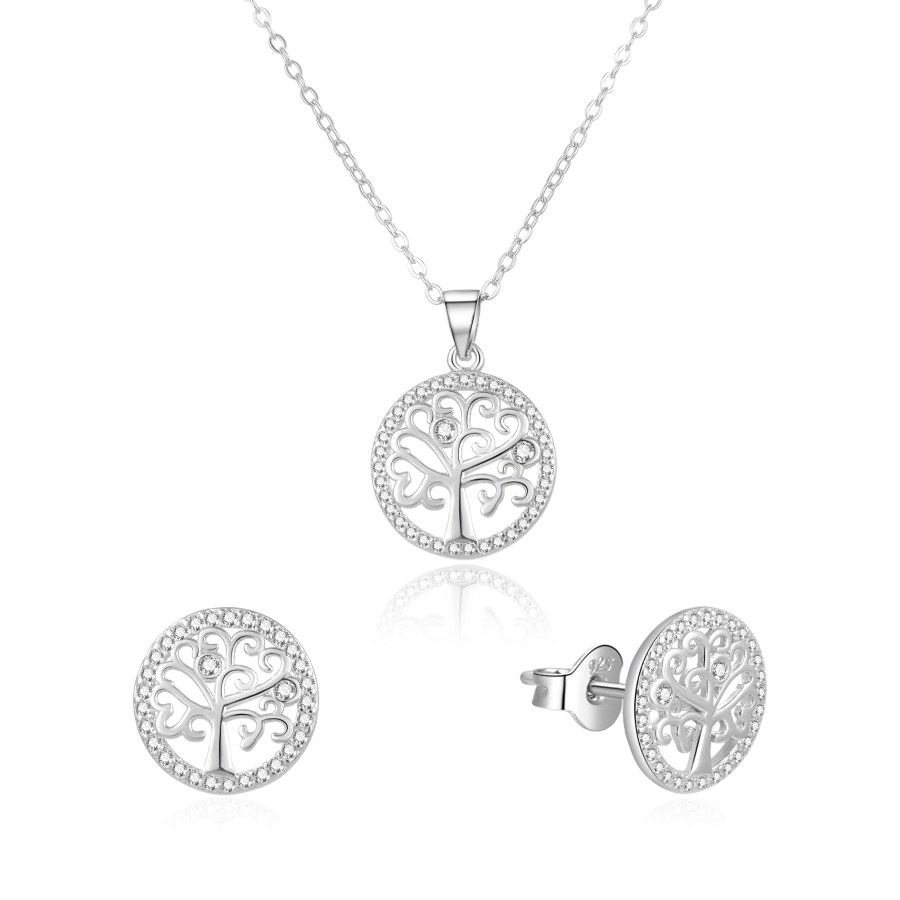 Beneto Stříbrná souprava šperků strom života AGSET213R (náhrdelník, náušnice s puzetkou) - Náušnice Pecky
