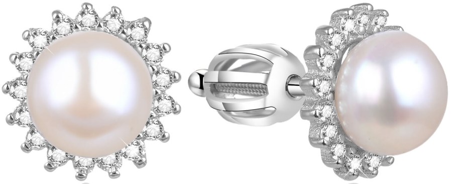 Beneto Stříbrné náušnice s pravou perlou AGUP1656PS - Náušnice Pecky