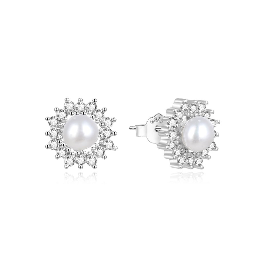 Beneto Stříbrné perlové náušnice se zirkony AGUP1323PL
