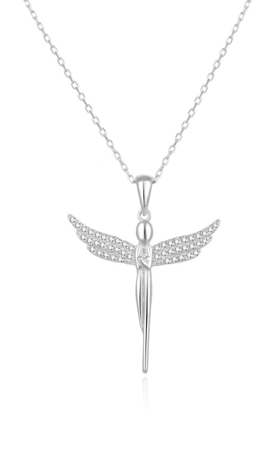 Beneto Stříbrný náhrdelník se zirkony Anděl TAGS835/47L (řetízek, přívěsek)