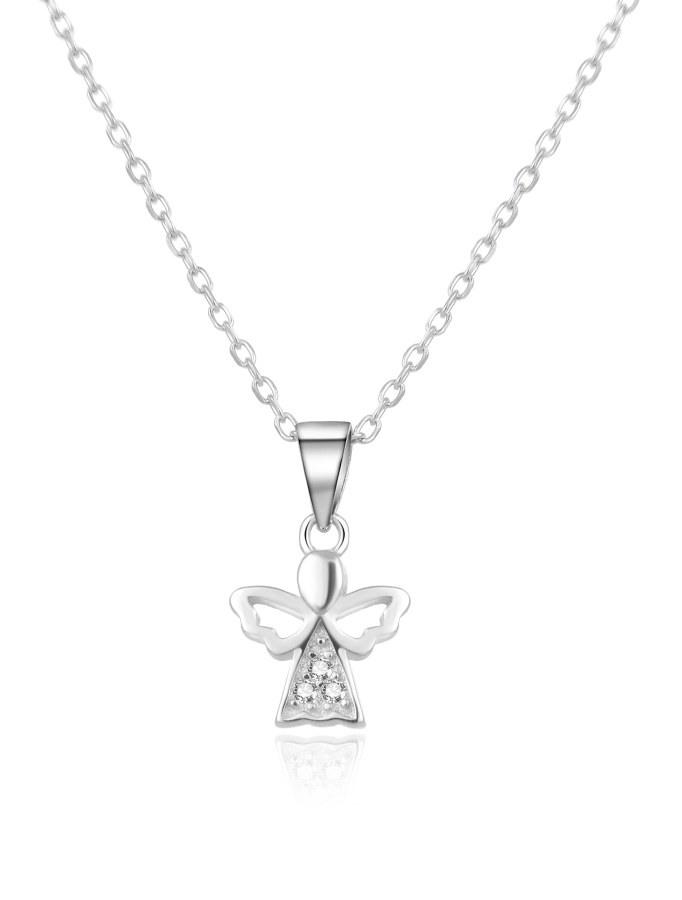 Beneto Stříbrný náhrdelník se zirkony Andělíček AGS664/47L (řetízek, přívěsek) - Náhrdelníky
