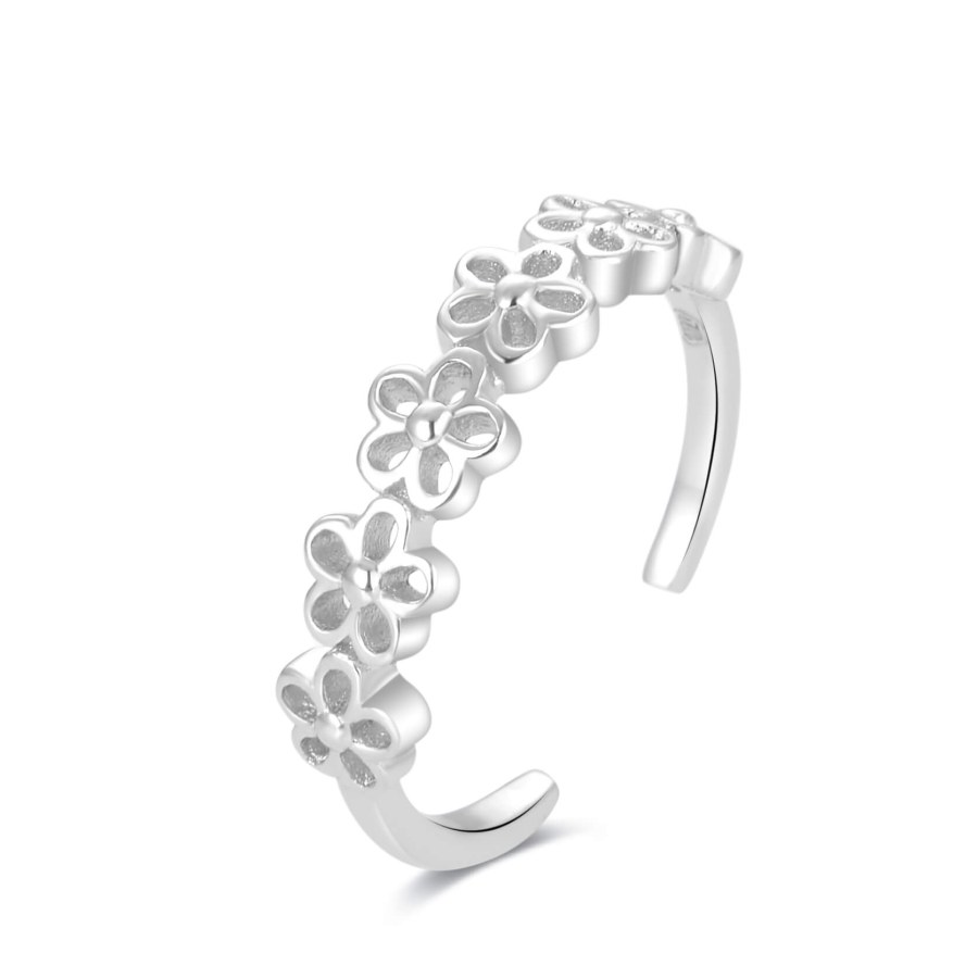 Beneto Stříbrný prsten na nohu s květinami AGGF483 - Prsteny na nohu