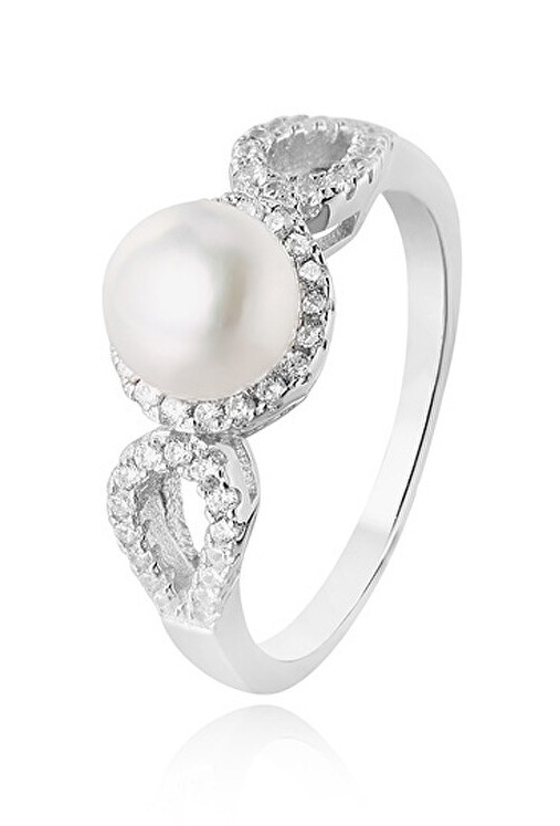 Beneto Stříbrný prsten s&nbsp;krystaly a&nbsp;pravou perlou AGG205 58 mm - Prsteny Prsteny s&nbsp;kamínkem