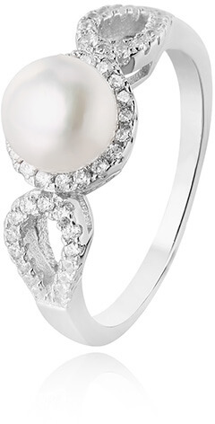 Beneto Stříbrný prsten s krystaly a pravou perlou AGG205 50 mm - Prsteny Prsteny s kamínkem