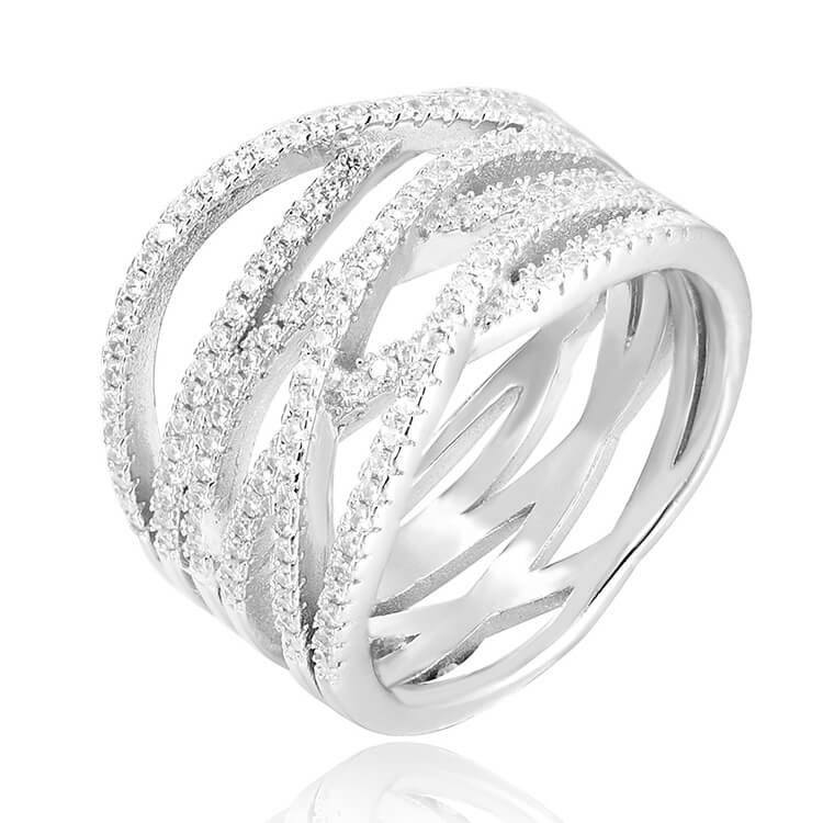 Beneto Stříbrný prsten se zirkony AGG341 50 mm - Prsteny Prsteny s kamínkem
