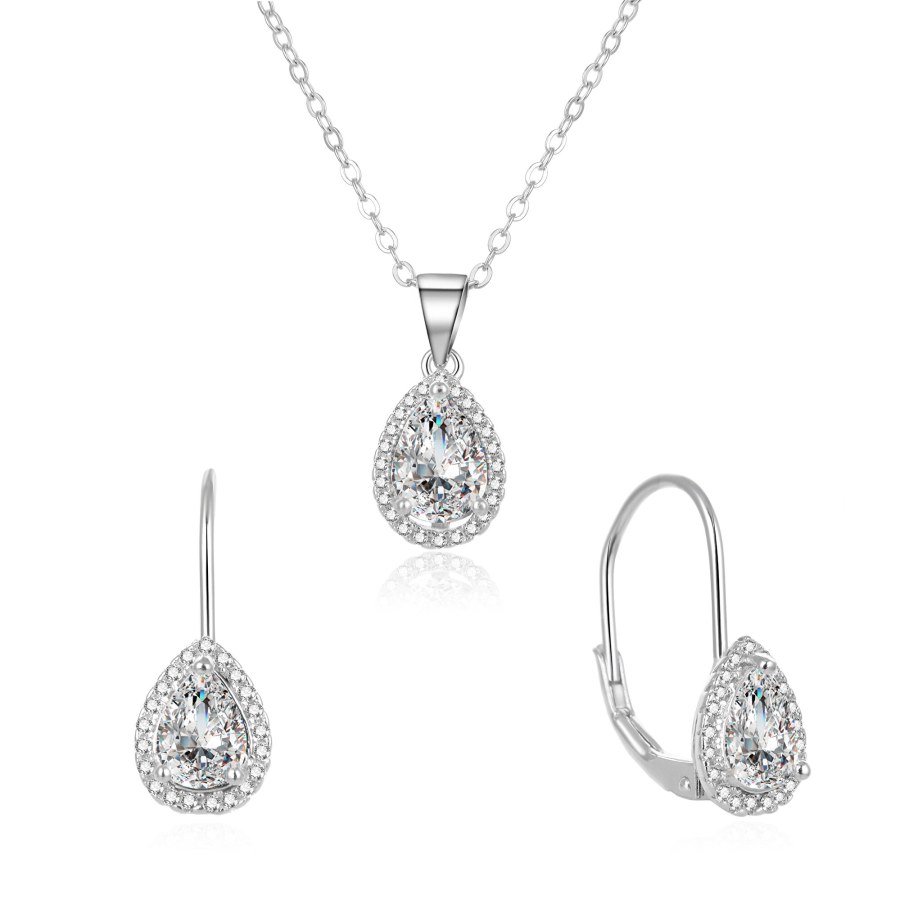 Beneto Třpytivá stříbrná souprava šperků se zirkony AGSET194R (náhrdelník, náušnice) - Sety šperků Soupravy šperků