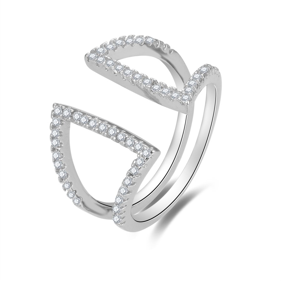 Beneto Třpytivý stříbrný prsten se zirkony AGG473 - Prsteny Otevřené prsteny