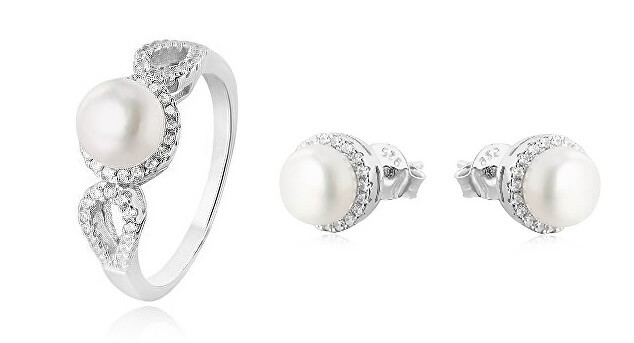 Beneto Zvýhodněná sada šperků s perlami a zirkony (náušnice, prsten obvod 50 mm) - Náušnice Pecky