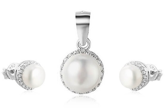 Beneto Zvýhodněná sada šperků se sladkovodními perlami Beneto (náušnice, přívěsek) - Náušnice Pecky