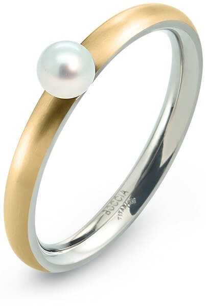 Boccia Titanium Pozlacený titanový prsten s perličkou 0145-02 56 mm