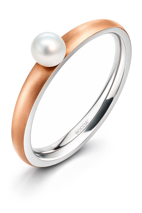 Boccia Titanium Růžově pozlacený titanový prsten s&nbsp;perličkou 0145-03 56 mm - Prsteny Prsteny s&nbsp;kamínkem