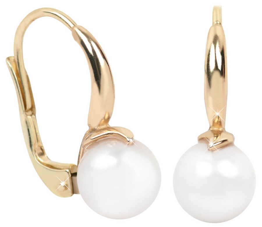 Brilio Elegantní zlaté náušnice s pravými perlami 745 235 001 00116 0000000 - Náušnice Visací náušnice
