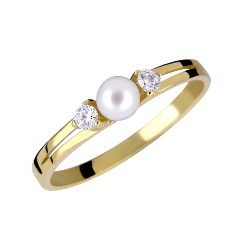 Brilio Něžný prsten ze žlutého zlata s krystaly a pravou perlou 225 001 00241 00 54 mm - Prsteny Zásnubní prsteny