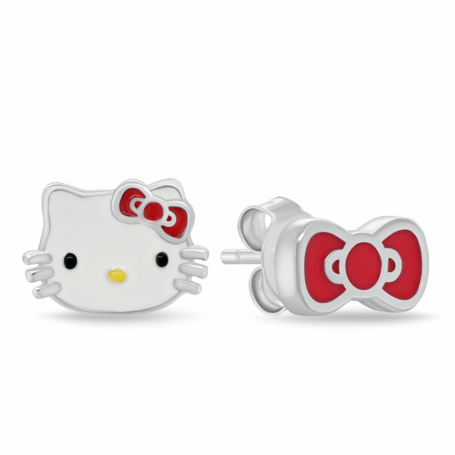 Brilio Silver Asymetrické stříbrné náušnice Hello Kitty EA1211W - Náušnice Pecky