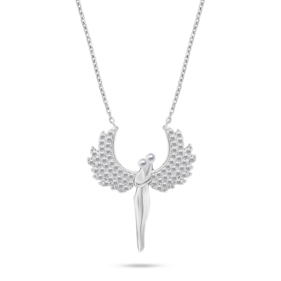 Brilio Silver Blyštivý stříbrný náhrdelník Andělé se zirkony NCL143W - Náhrdelníky
