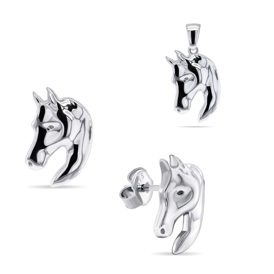 Brilio Silver Designový stříbrný set šperků Kůň SET209W (přívěsek, náušnice) - Přívěsky a korálky