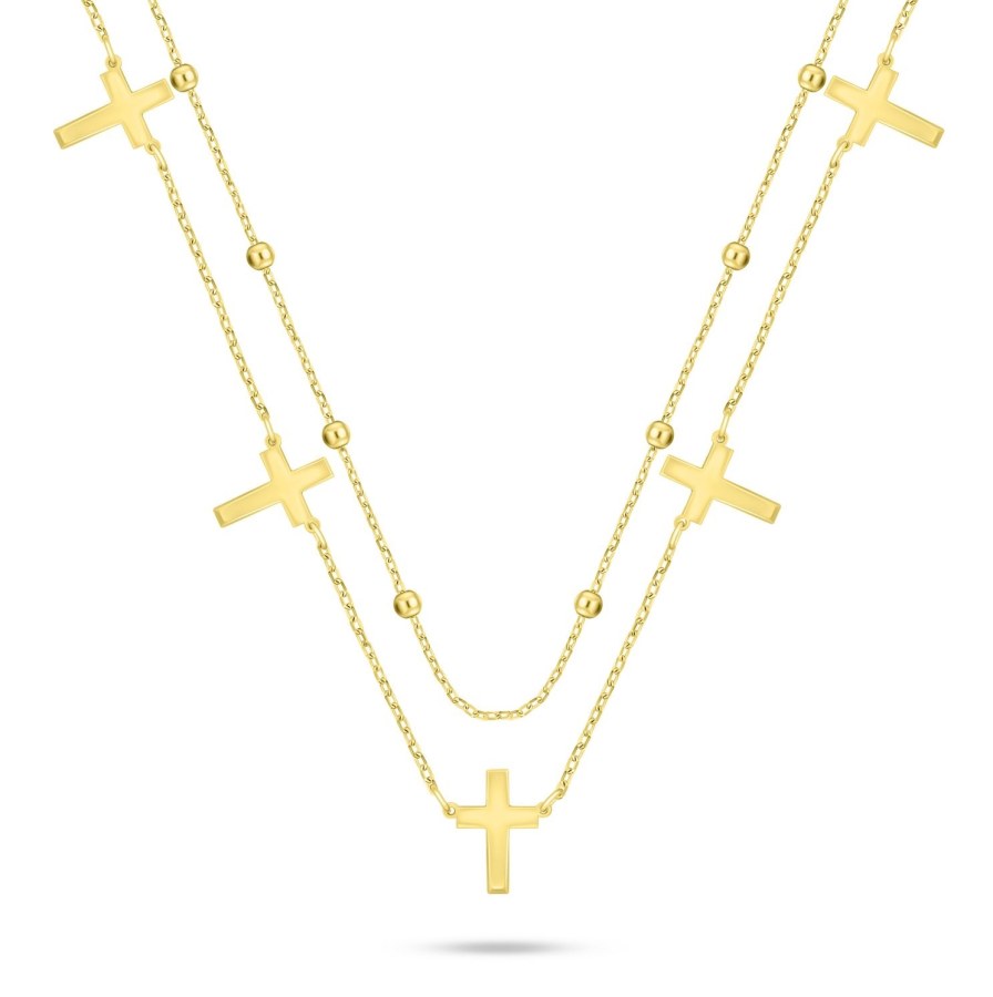 Brilio Silver Dvojitý pozlacený náhrdelník s křížky NCL157Y - Náhrdelníky